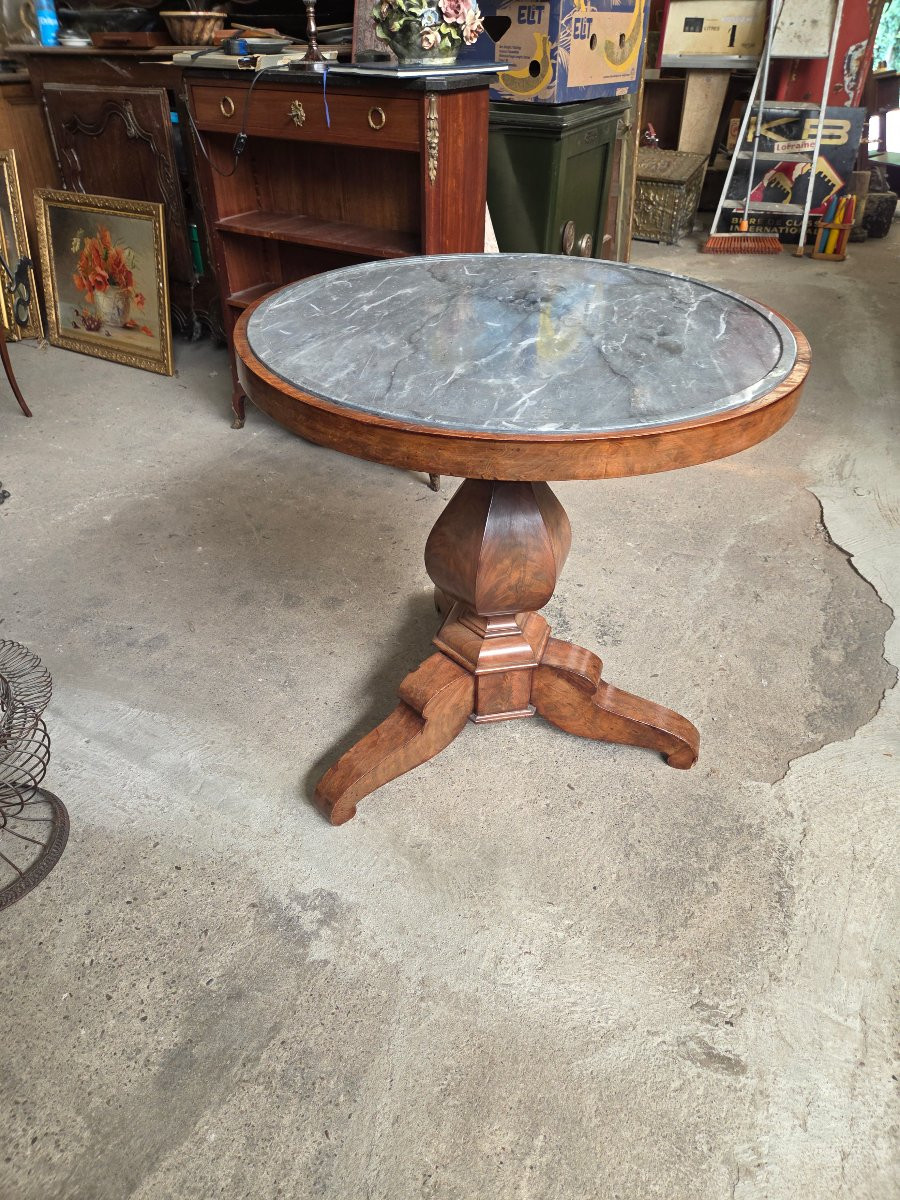 Gueridon tripode d'époque restauration en acajou dessus marbre-photo-4