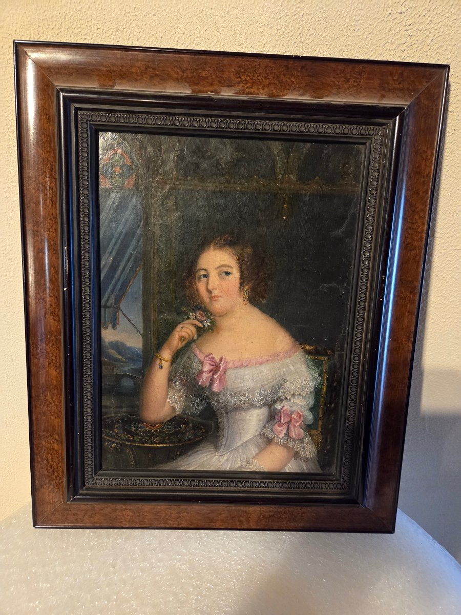 Huile sur toile 19eme représentant une jeune femme-photo-1