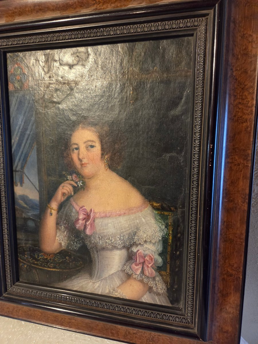 Huile sur toile 19eme représentant une jeune femme-photo-3