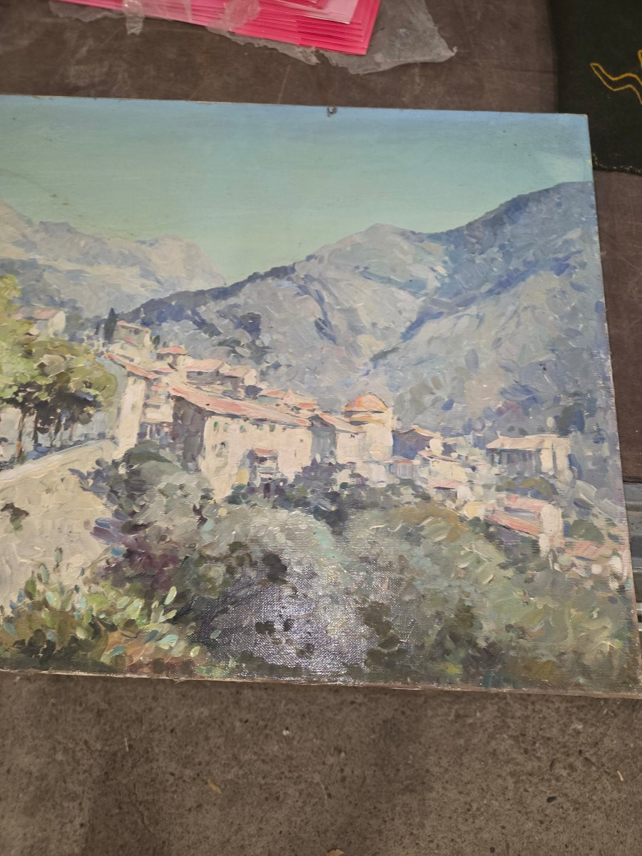 Oil On Canvas By The French Painter Marius Hubert Tobert Depicting The French Riviera -photo-2