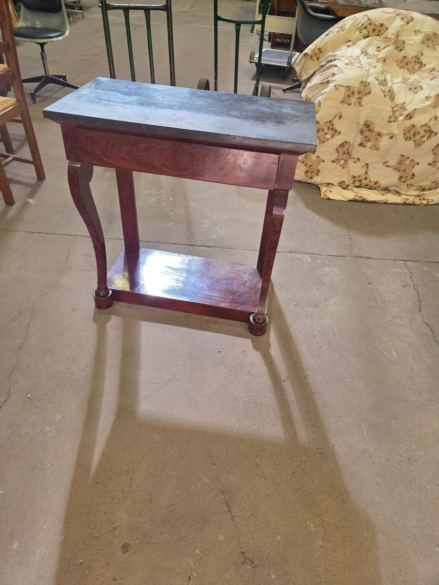 Console restauration d'époque en acajou plateau en marbre noir -photo-1