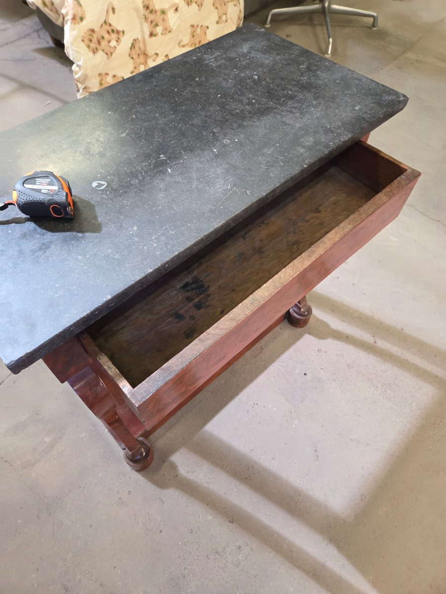 Console restauration d'époque en acajou plateau en marbre noir -photo-6