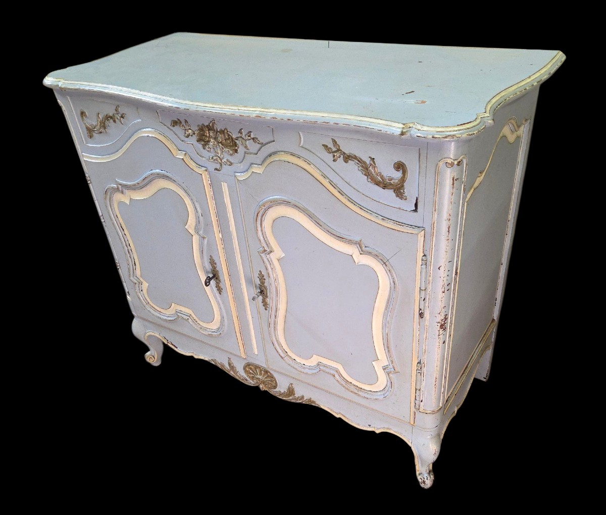 Painted Provençal Sideboard From The Beginning Of The 20th Century (the Patina Was Done 50 Years Ago)