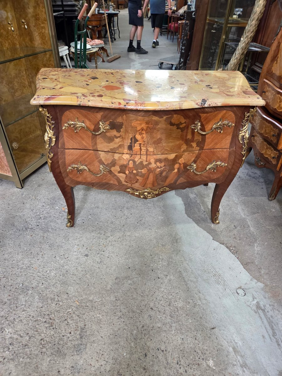 Louis XV Style Chest Of Drawers With A Marquetry Scene -photo-2