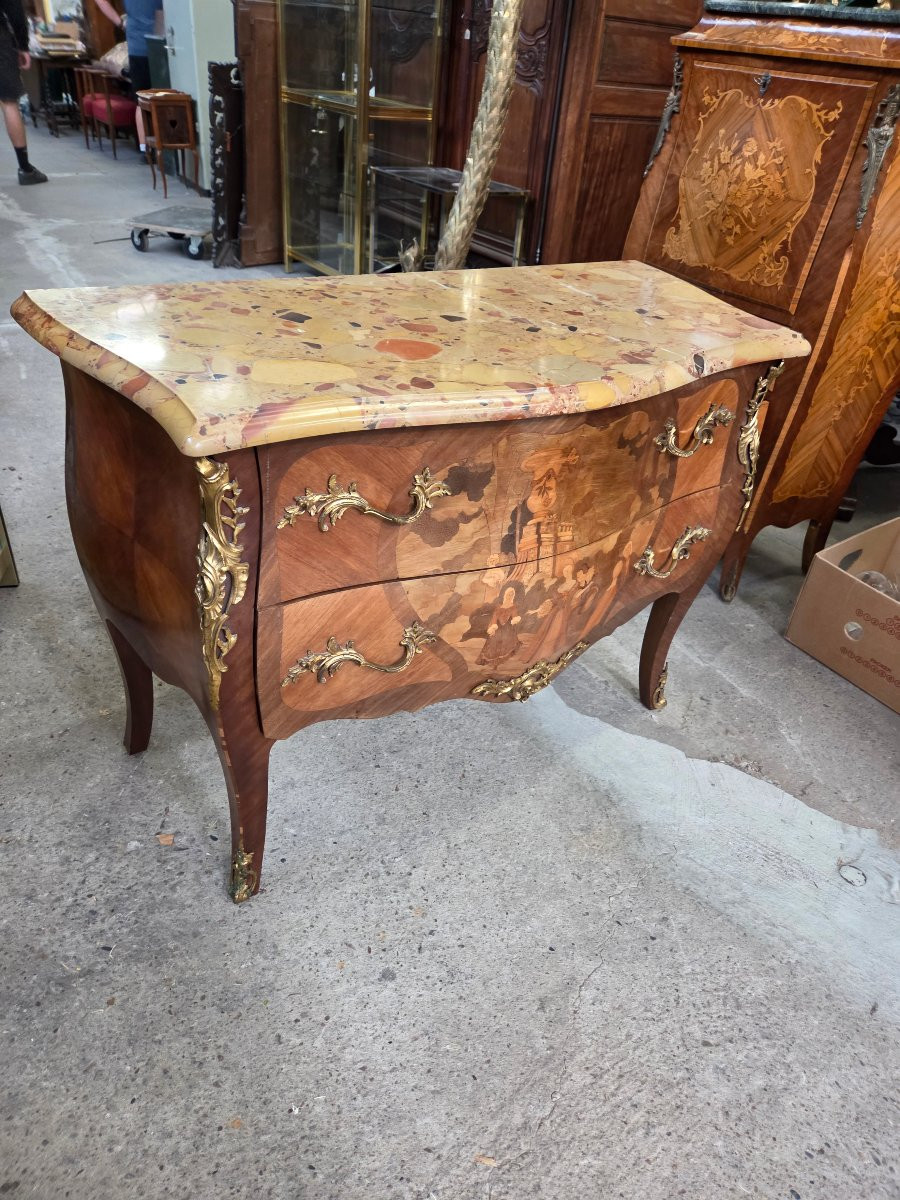 Louis XV Style Chest Of Drawers With A Marquetry Scene -photo-3