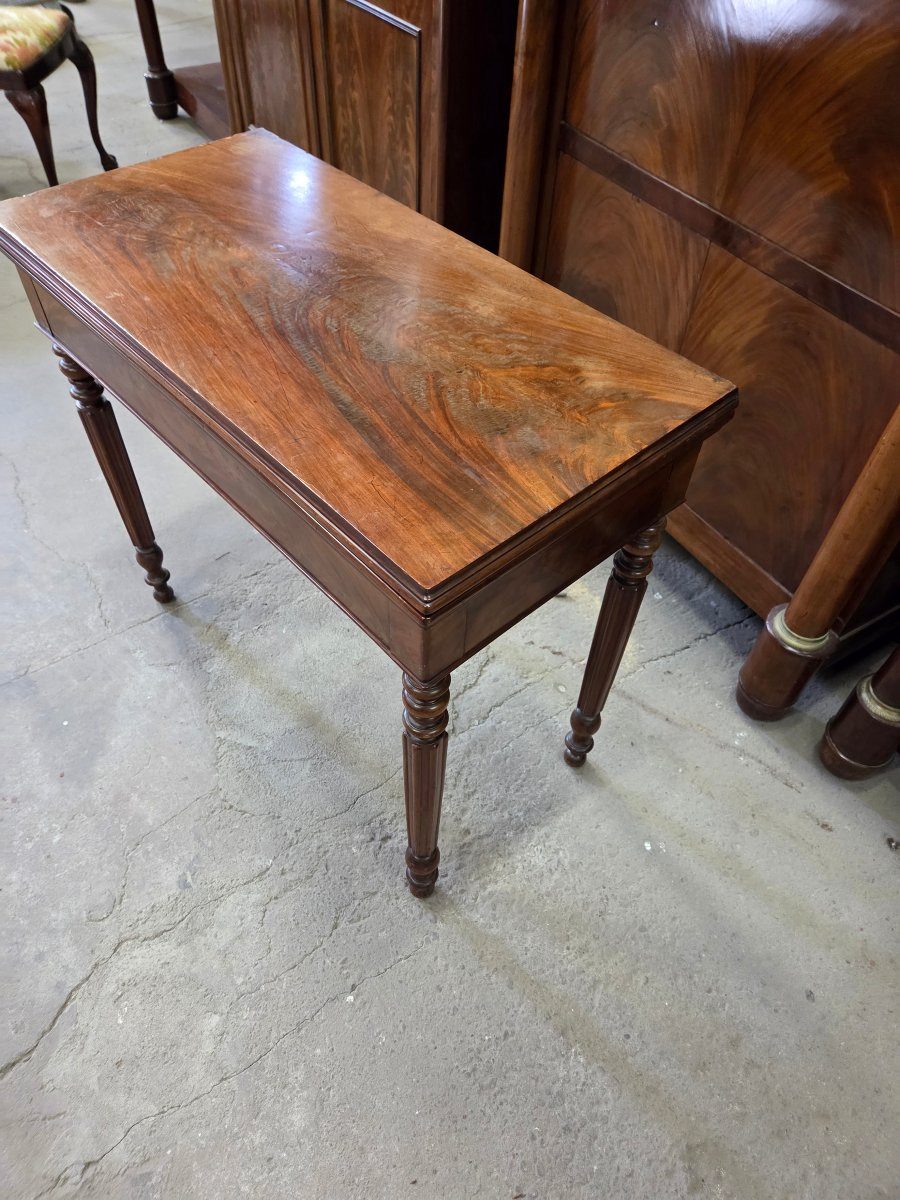Table a jeux 19eme en acajou avec plateau en feutrine rouge-photo-1