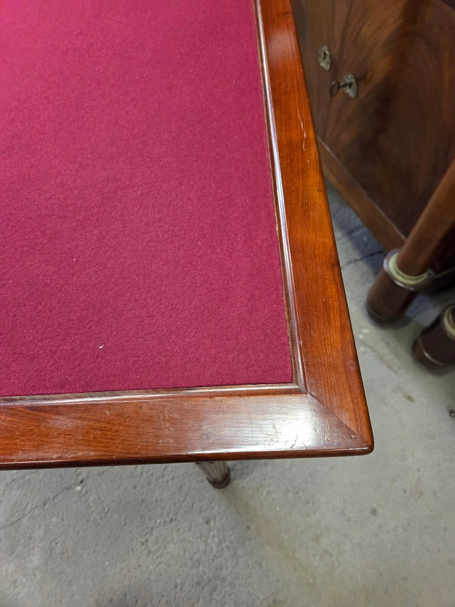 Table a jeux 19eme en acajou avec plateau en feutrine rouge-photo-4