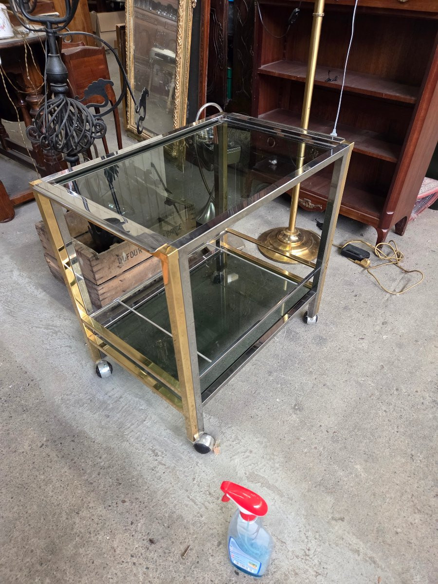 Bar a roulette des années 70 Roméo Rega en laiton et métal chromé -photo-2