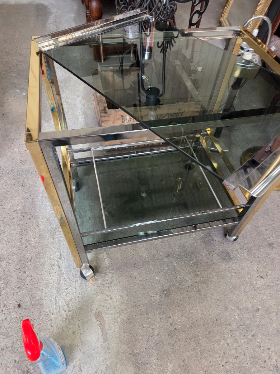 Bar a roulette des années 70 Roméo Rega en laiton et métal chromé -photo-4