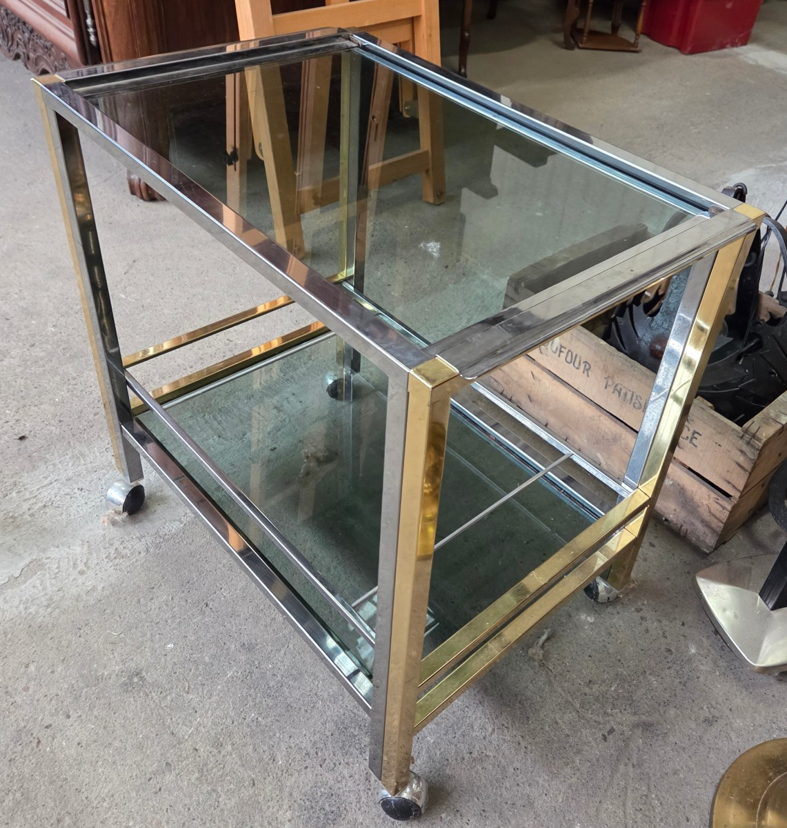 Bar a roulette des années 70 Roméo Rega en laiton et métal chromé 