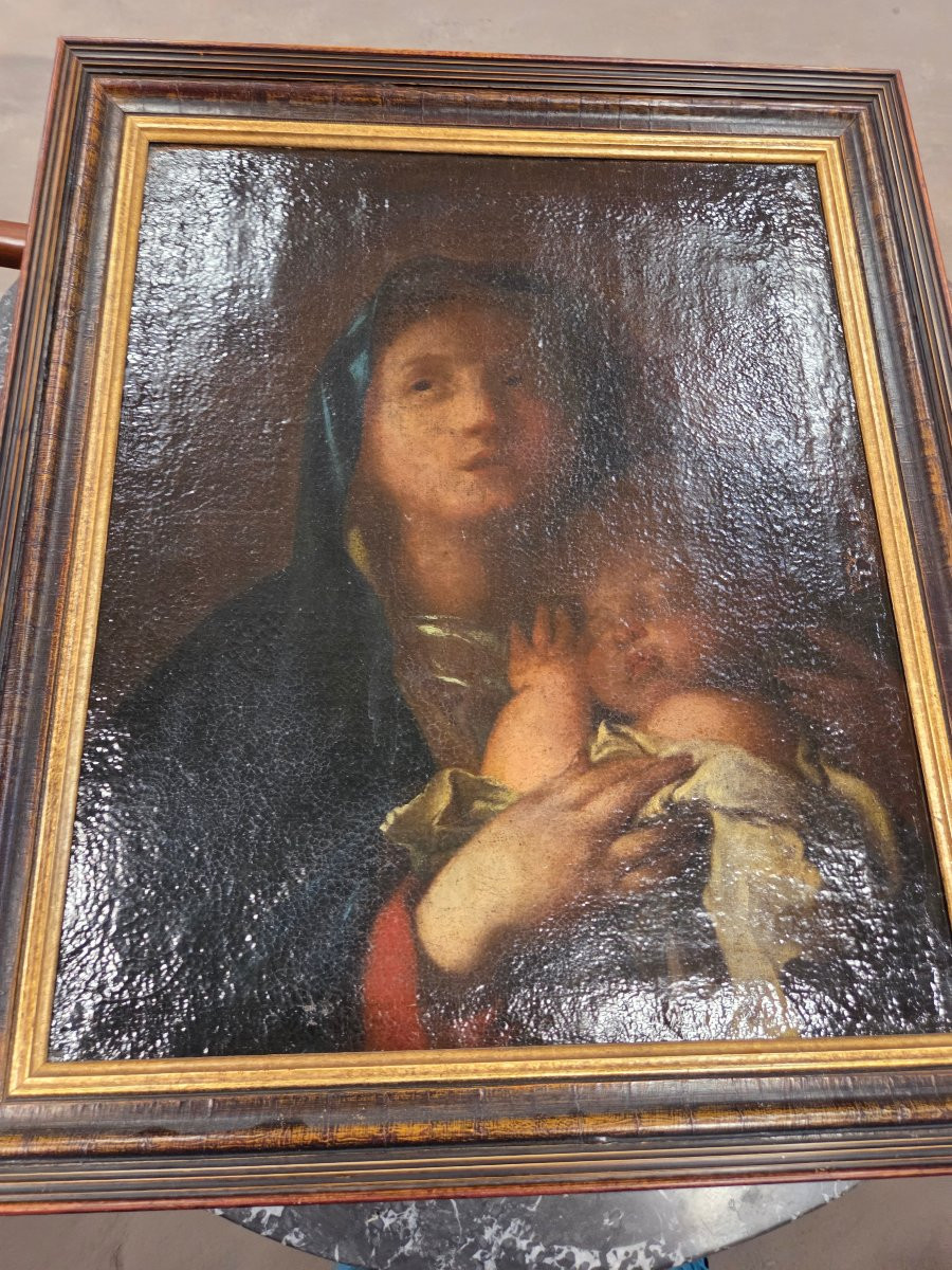 Vierge a l'enfant du 17eme école italienne (Florentine)-photo-3