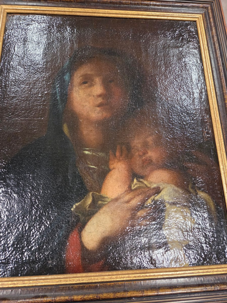 Vierge a l'enfant du 17eme école italienne (Florentine)-photo-4