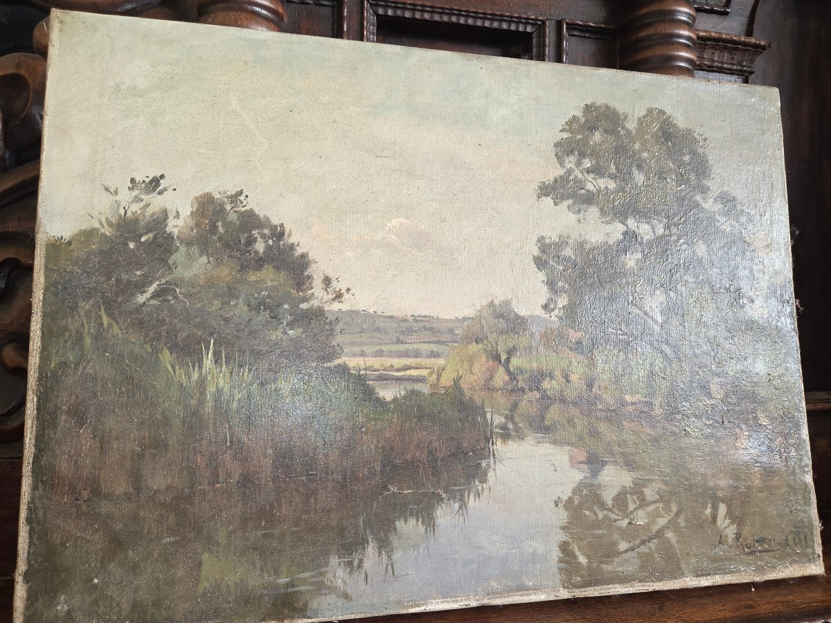 Painting Of A Landscape By The Lorraine Painter Alfred Renaudin From The Early 20th Century 