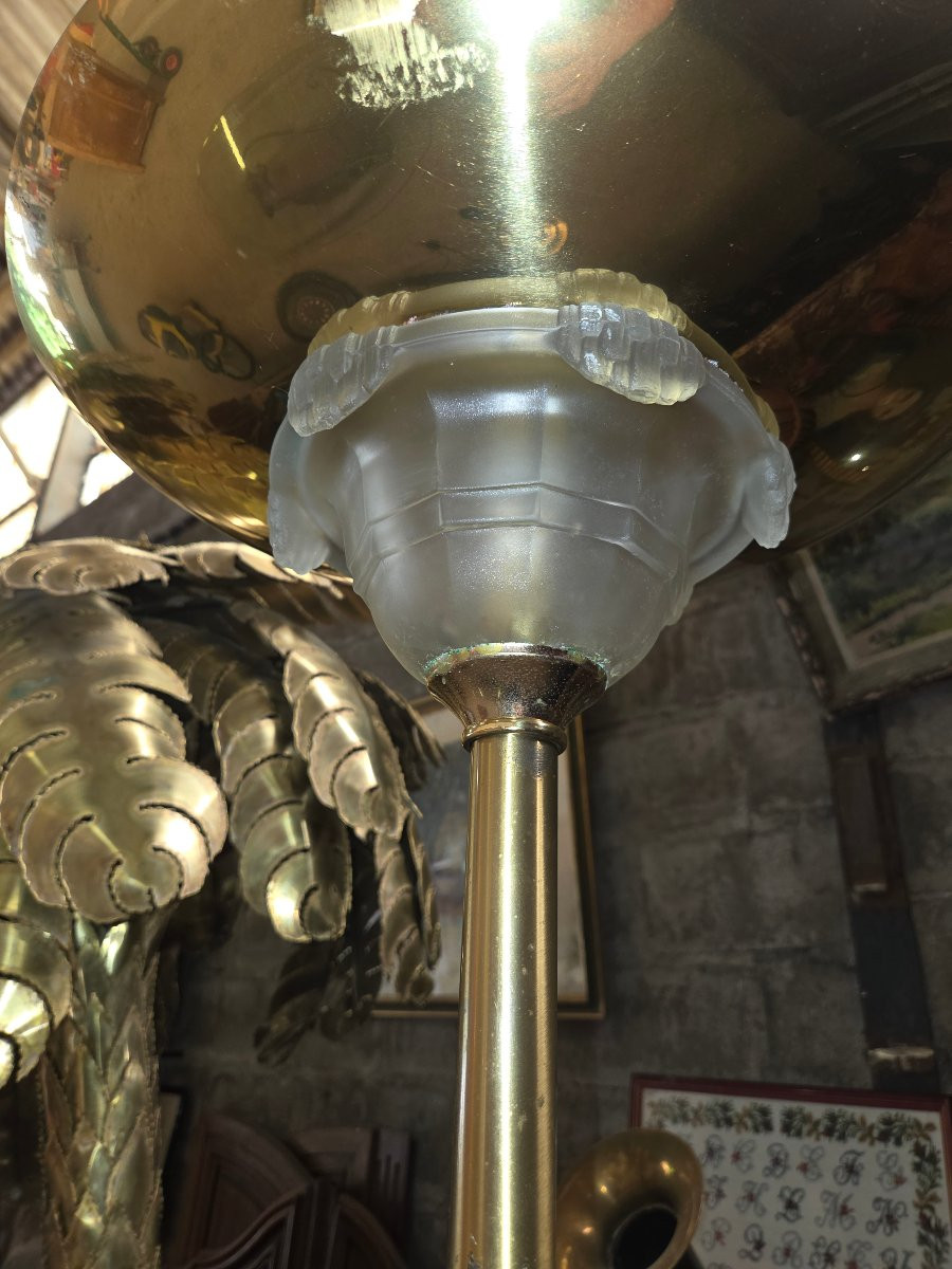 Lampadaire halogène des années  70 laiton et verre-photo-1