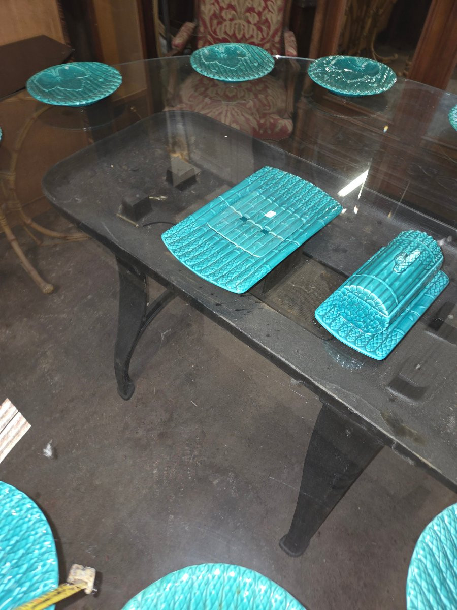 Table Called "industrial" 1 Piece Early 1900 In Cast Iron And A Very Large Glass Top-photo-1