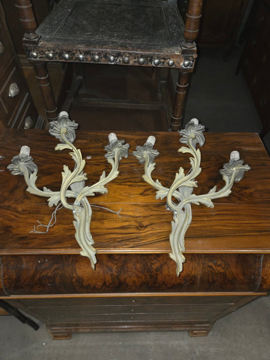 Pair Of Louis XV Bronze Wall Lights, Late 19th Century -photo-1