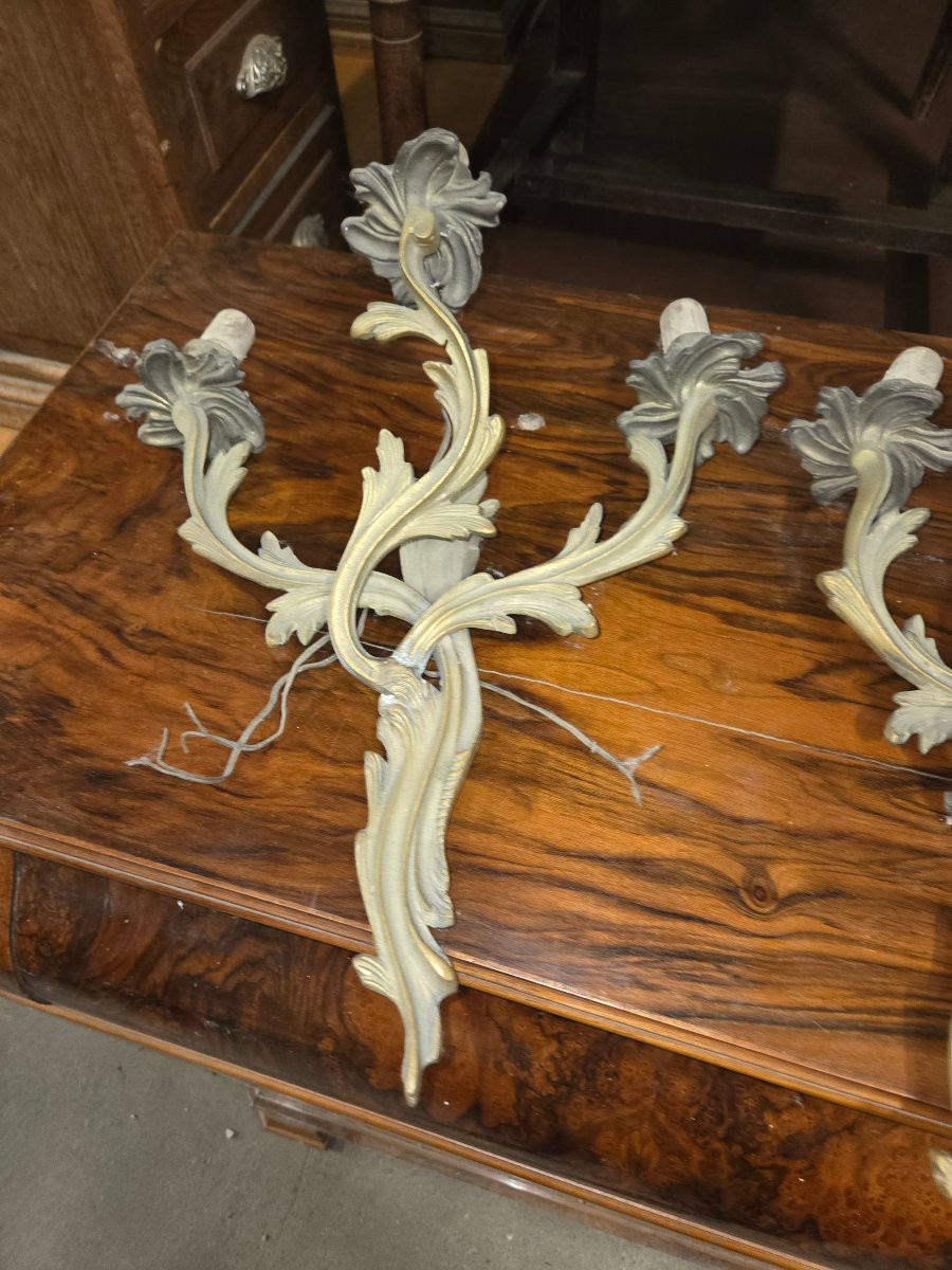 Pair Of Louis XV Bronze Wall Lights, Late 19th Century -photo-2