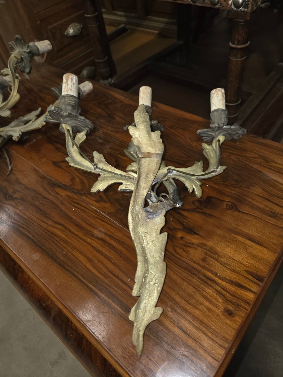 Pair Of Louis XV Bronze Wall Lights, Late 19th Century -photo-5