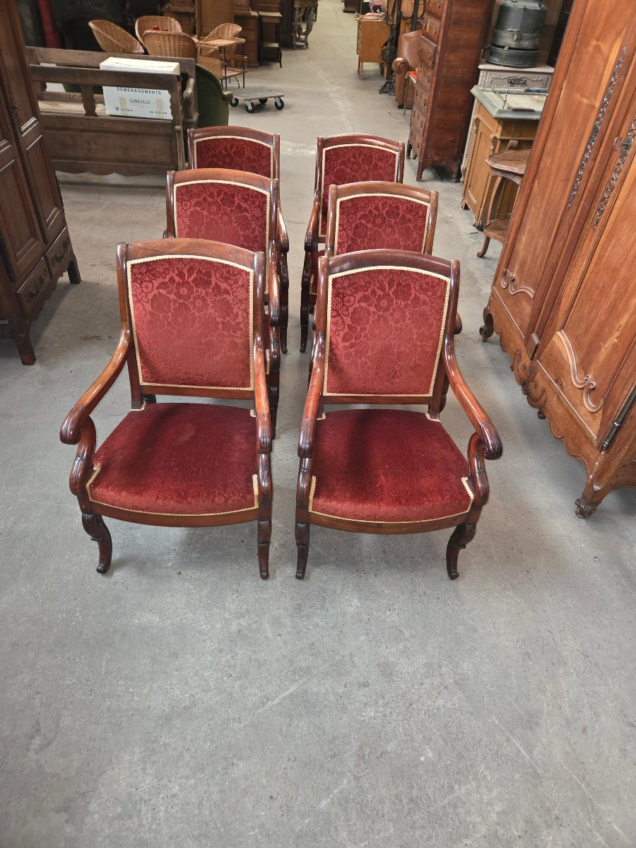 Set Of Period Mahogany Armchairs From The Restoration Period -photo-1