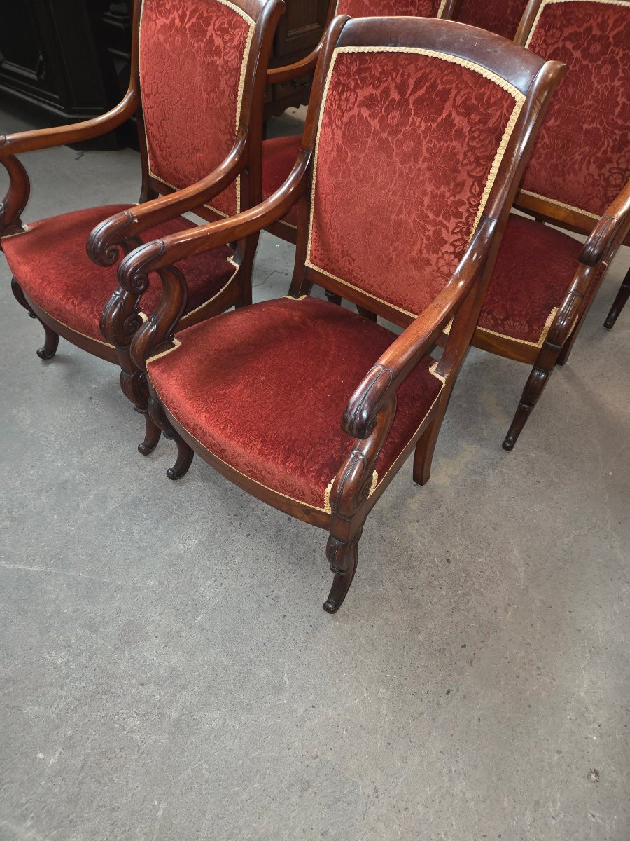 Set Of Period Mahogany Armchairs From The Restoration Period -photo-3