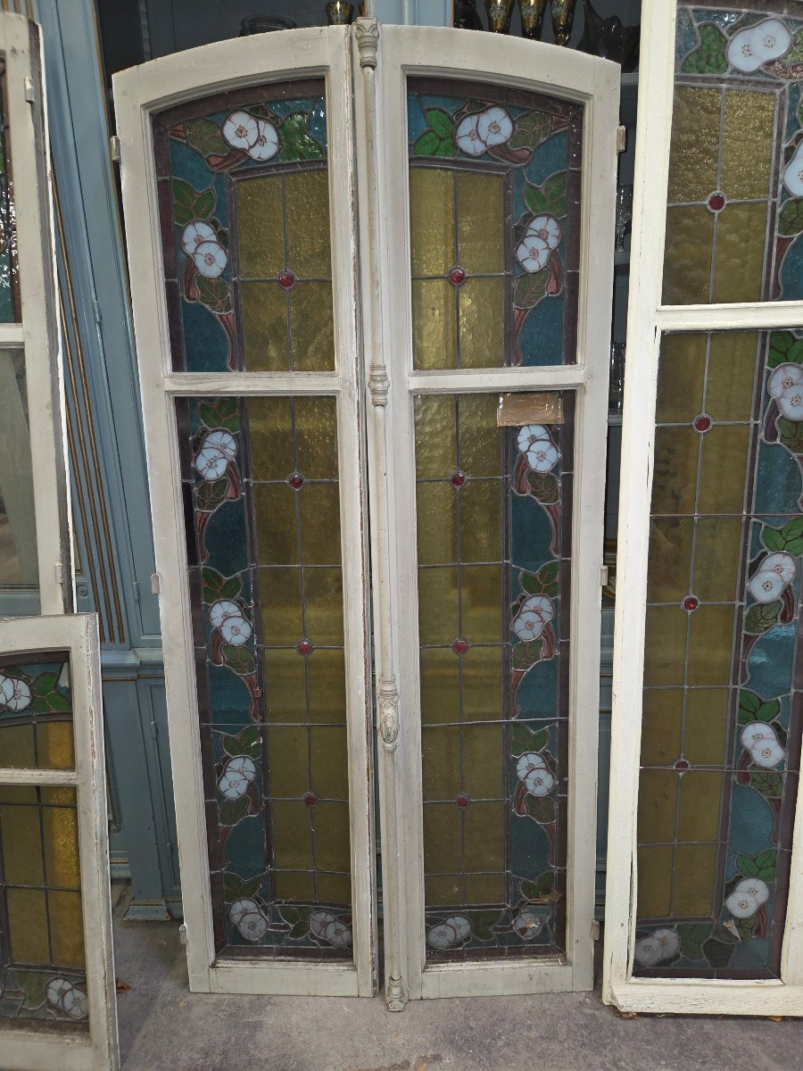 Lot de vitraux art nouveau provenant d'une maison bourgeoise de Nancy-photo-2