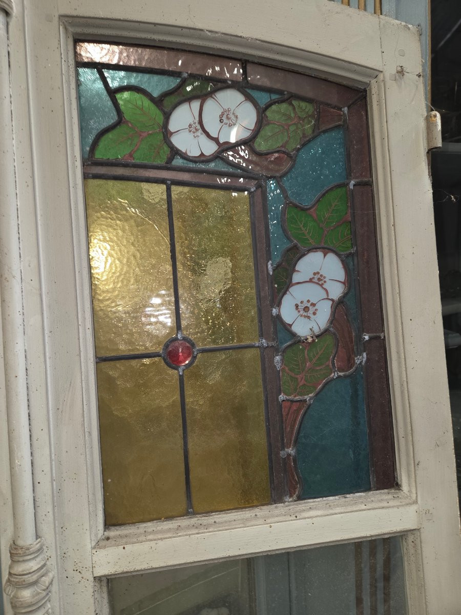 Lot de vitraux art nouveau provenant d'une maison bourgeoise de Nancy-photo-3