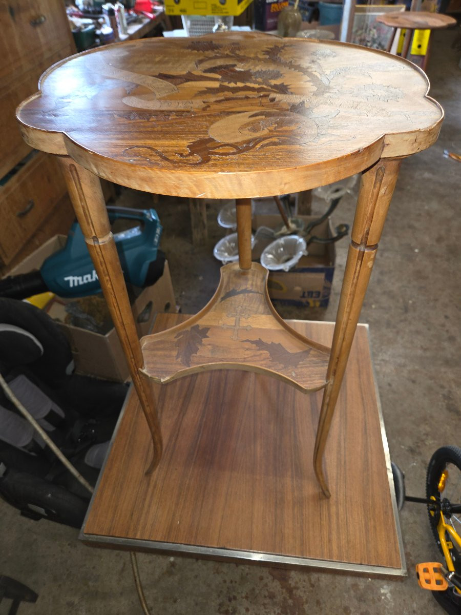 Gueridon parlant en marqueterie de Émile Gallé de la fin du 19eme -photo-6