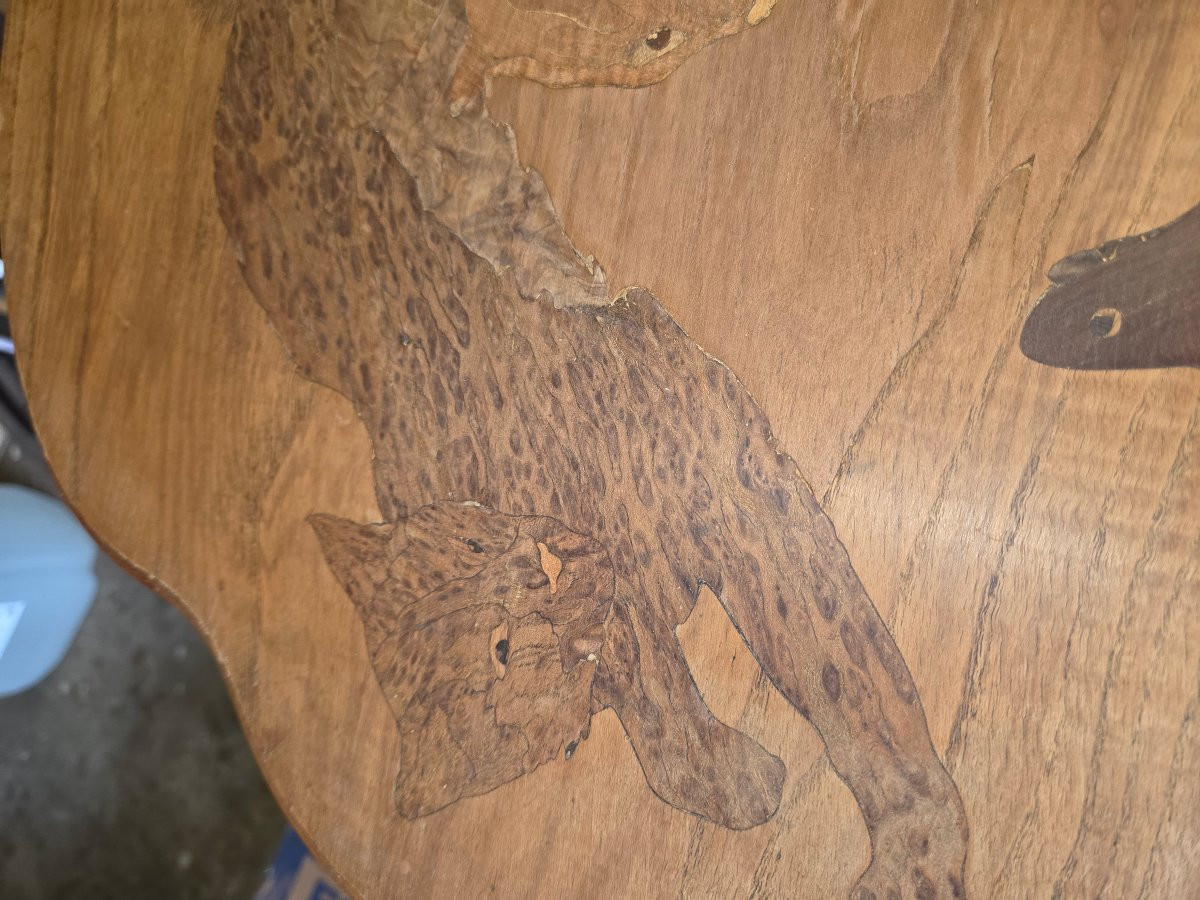 A Marquetry Gueridon Table By Louis Majorelle Decorated With Cats And A Frog -photo-4