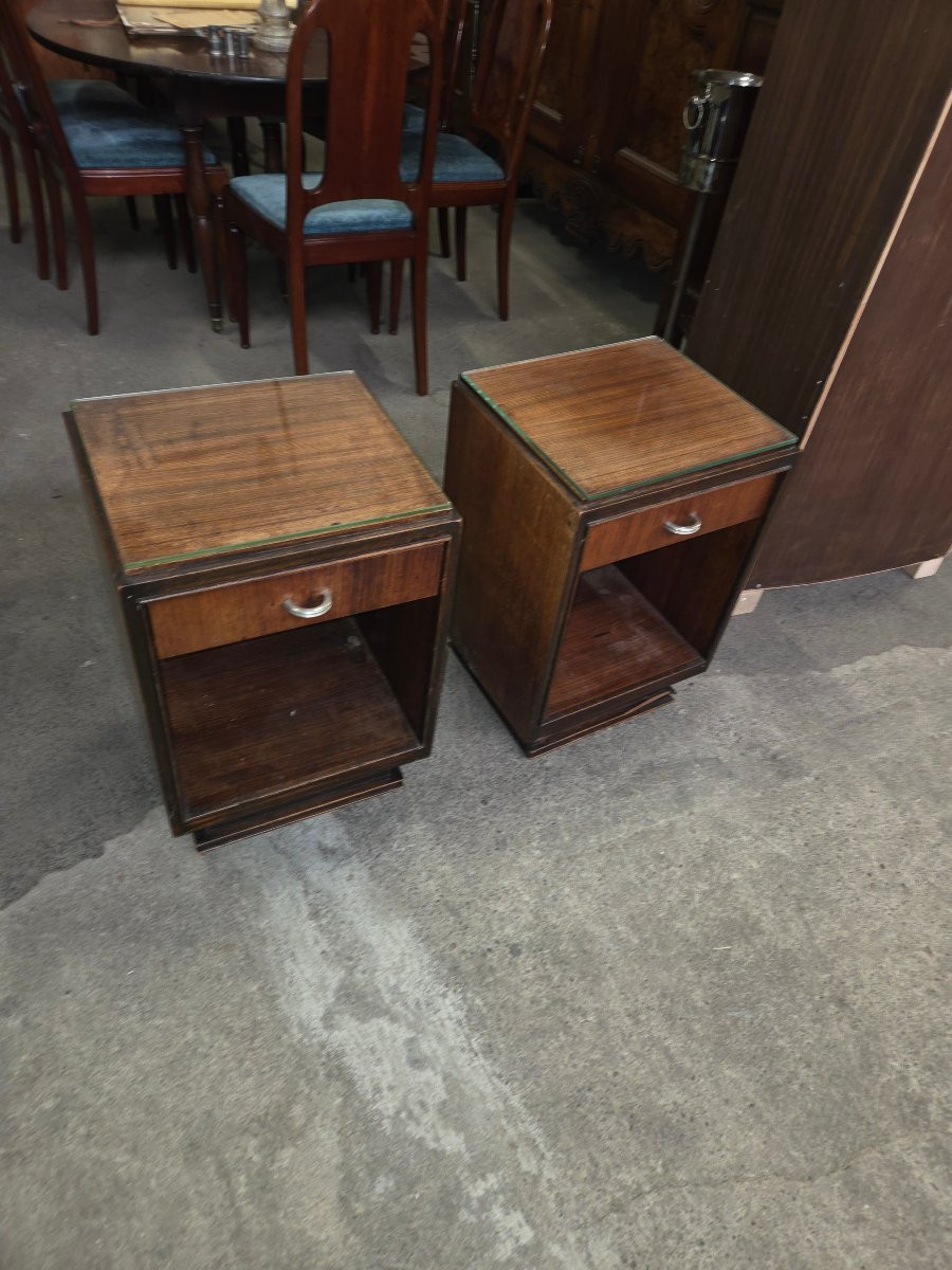 Pair Of Majorelle Bedside Tables, Nancy, From The 1930s/40s-photo-5
