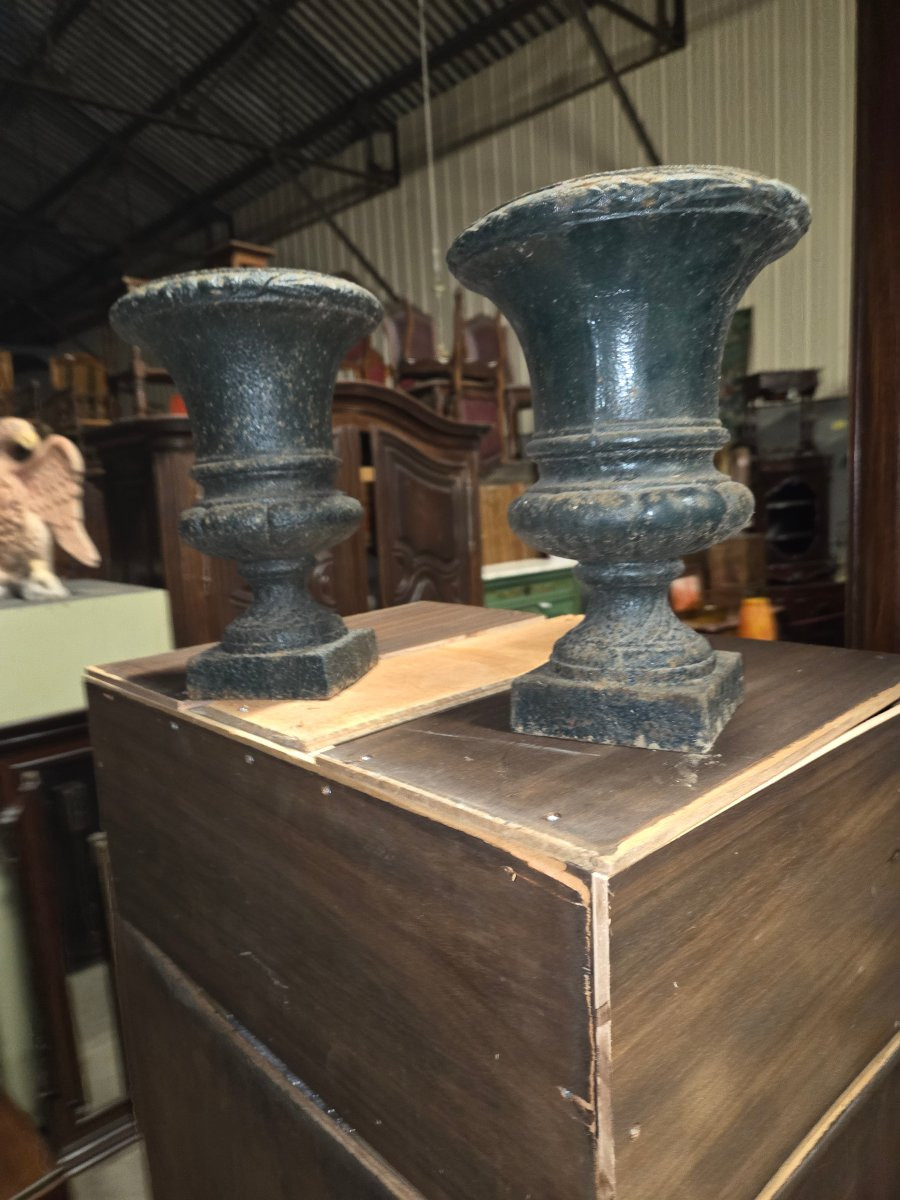 Pair Of Medisix Cast Iron Vases, Late 19th Century -photo-1