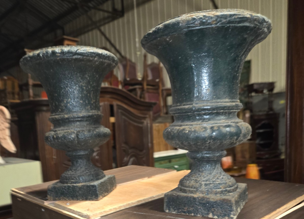 Pair Of Medisix Cast Iron Vases, Late 19th Century 