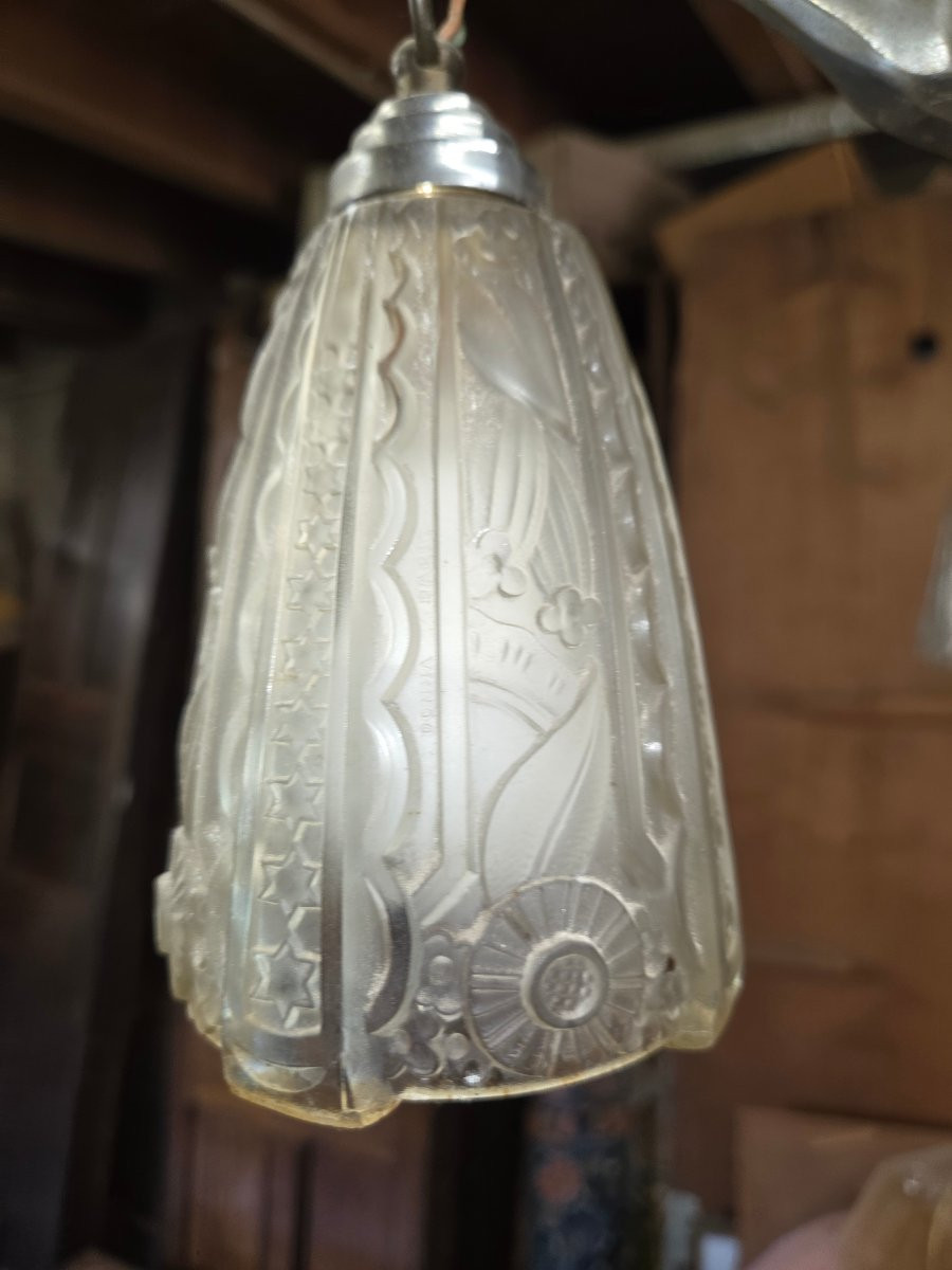 Lustre art deco a 5 tulipes modèle aux herons-photo-1