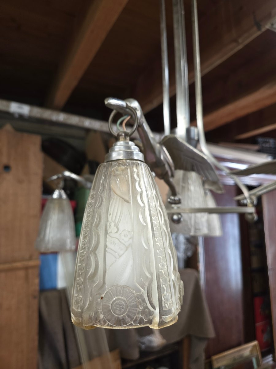 Lustre art deco a 5 tulipes modèle aux herons-photo-4