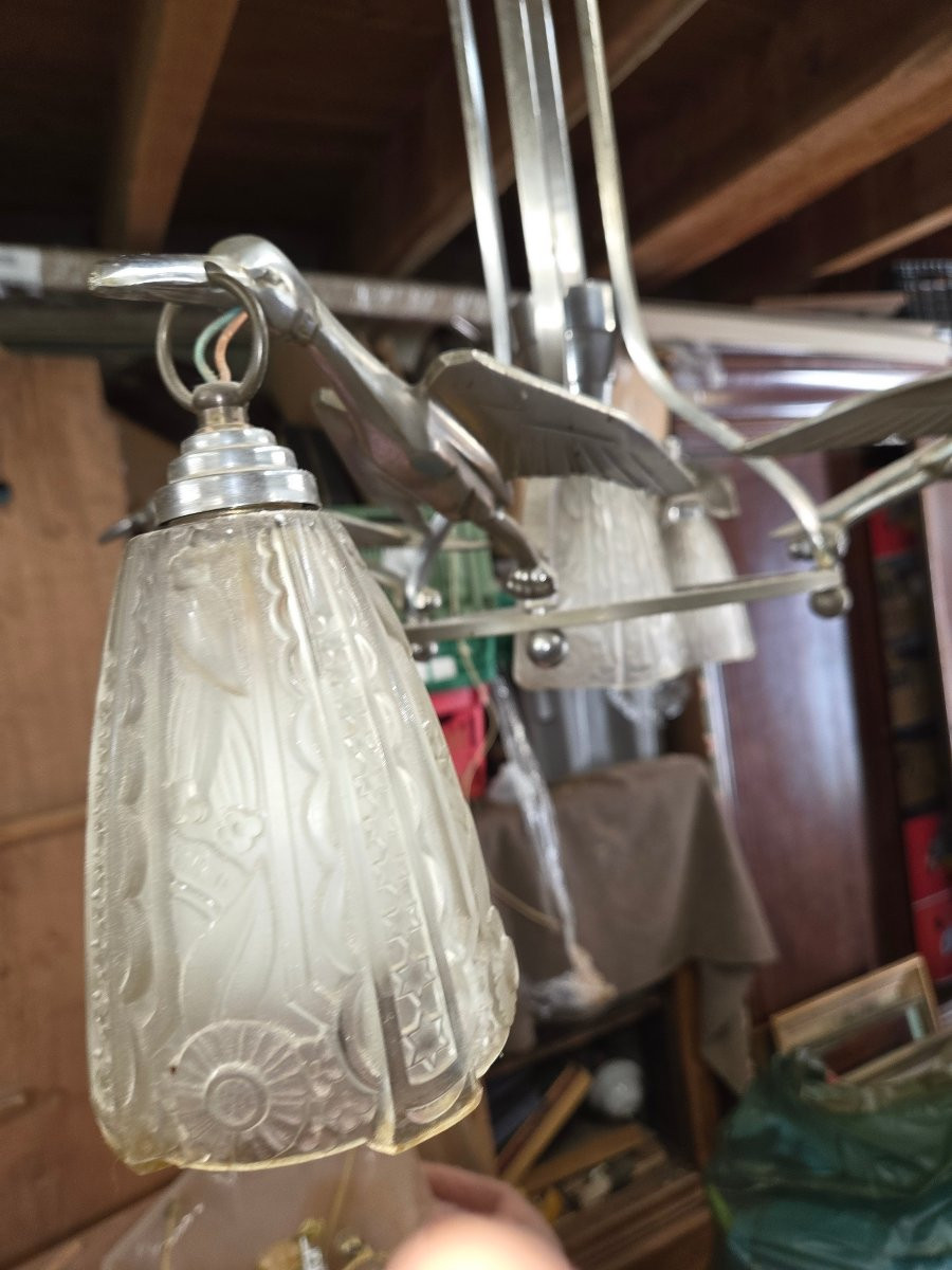 Lustre art deco a 5 tulipes modèle aux herons-photo-7