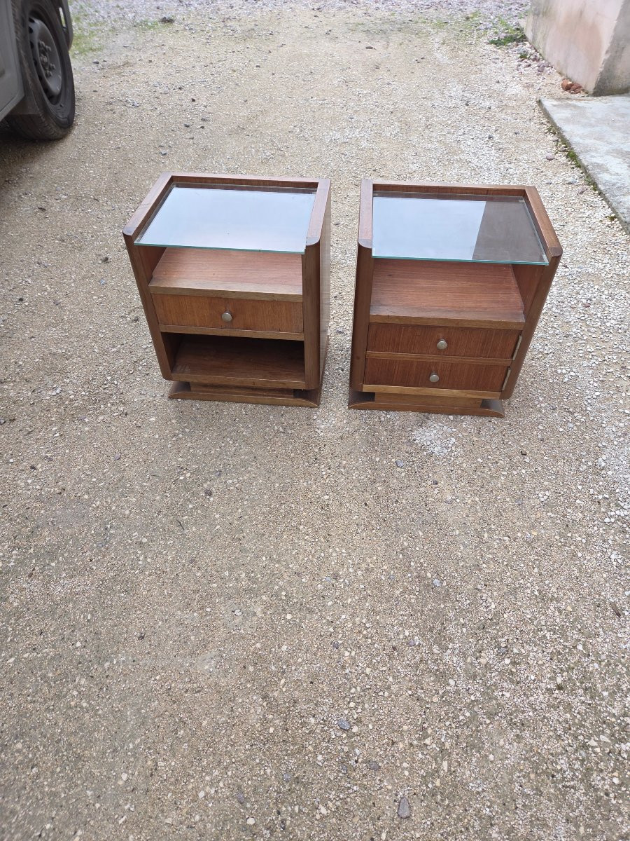 Paire de. Chevets d'époque Art deco plateaux en verre-photo-1