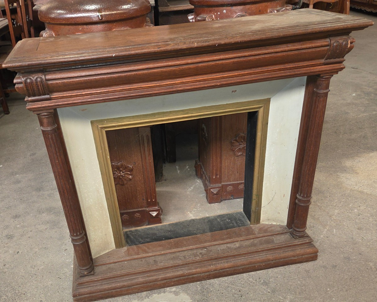 Early 20th Century Oak Fireplace Front 