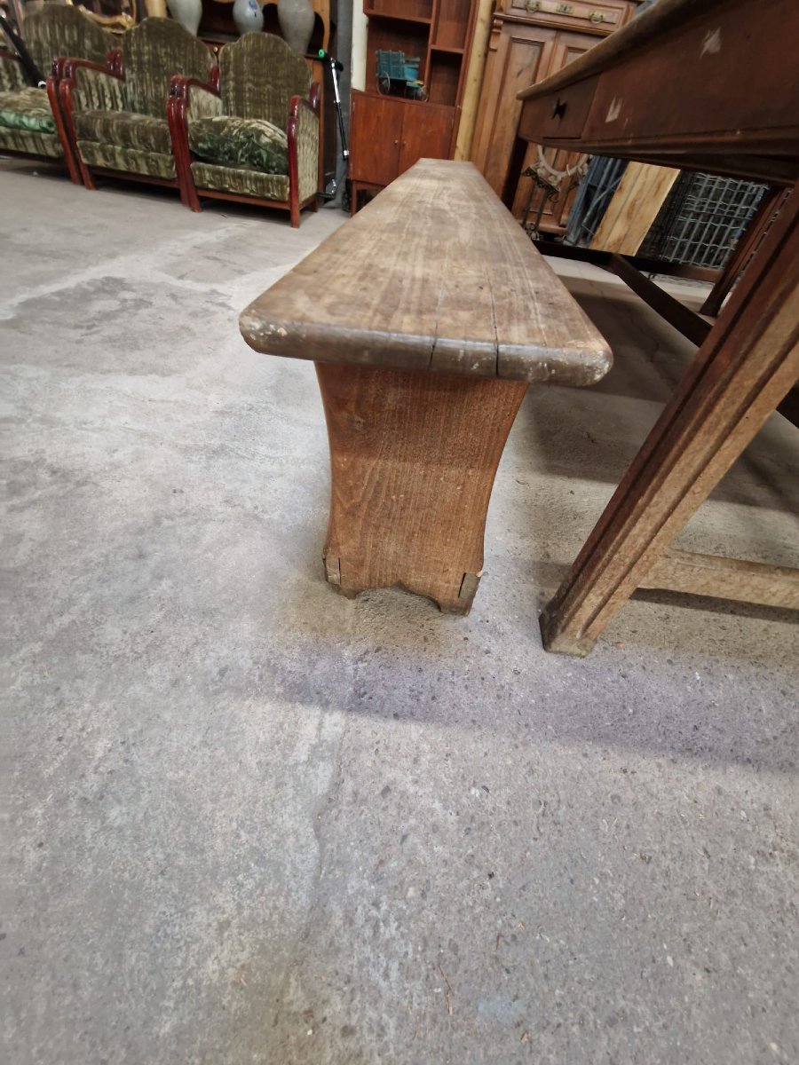 Very Large Table And Its 2 Benches In Early 20th-century Beechwood, Originating From A Castle In The 54th District.-photo-2