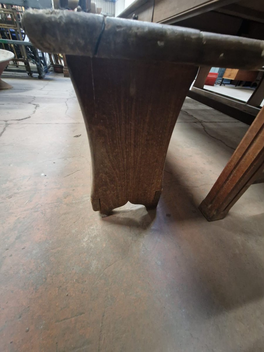 Very Large Table And Its 2 Benches In Early 20th-century Beechwood, Originating From A Castle In The 54th District.-photo-3