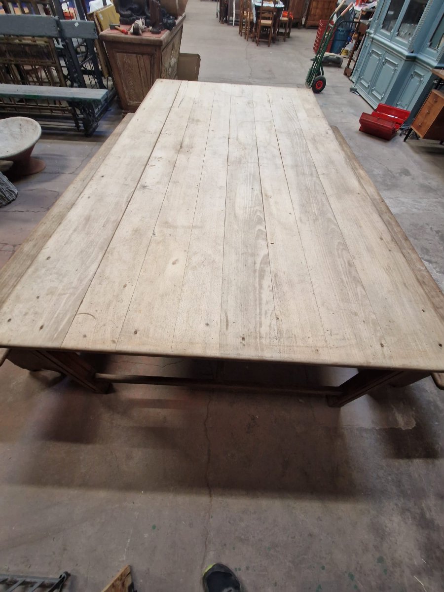 Very Large Table And Its 2 Benches In Early 20th-century Beechwood, Originating From A Castle In The 54th District.-photo-5
