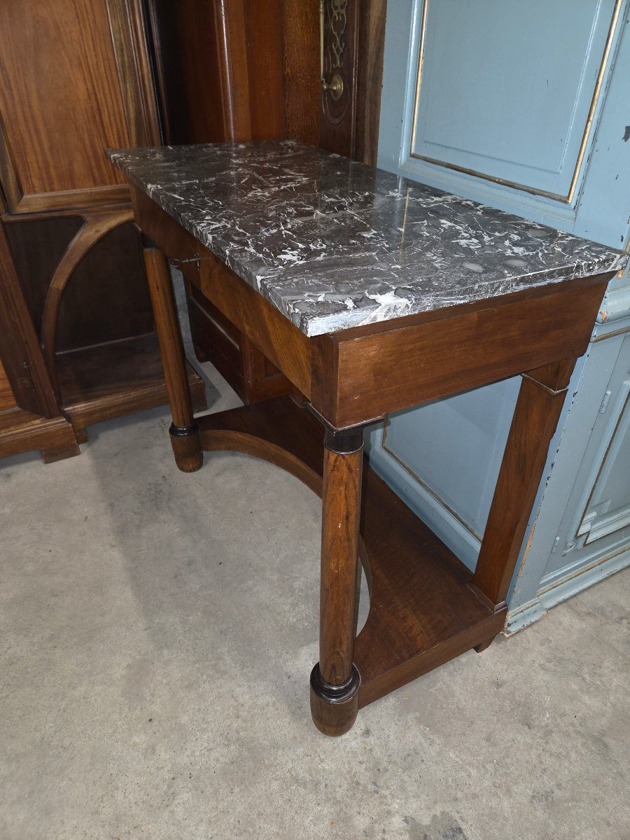 Console empire  a colonnes détachées en acajou Dessus marbre gris saint anne -photo-1
