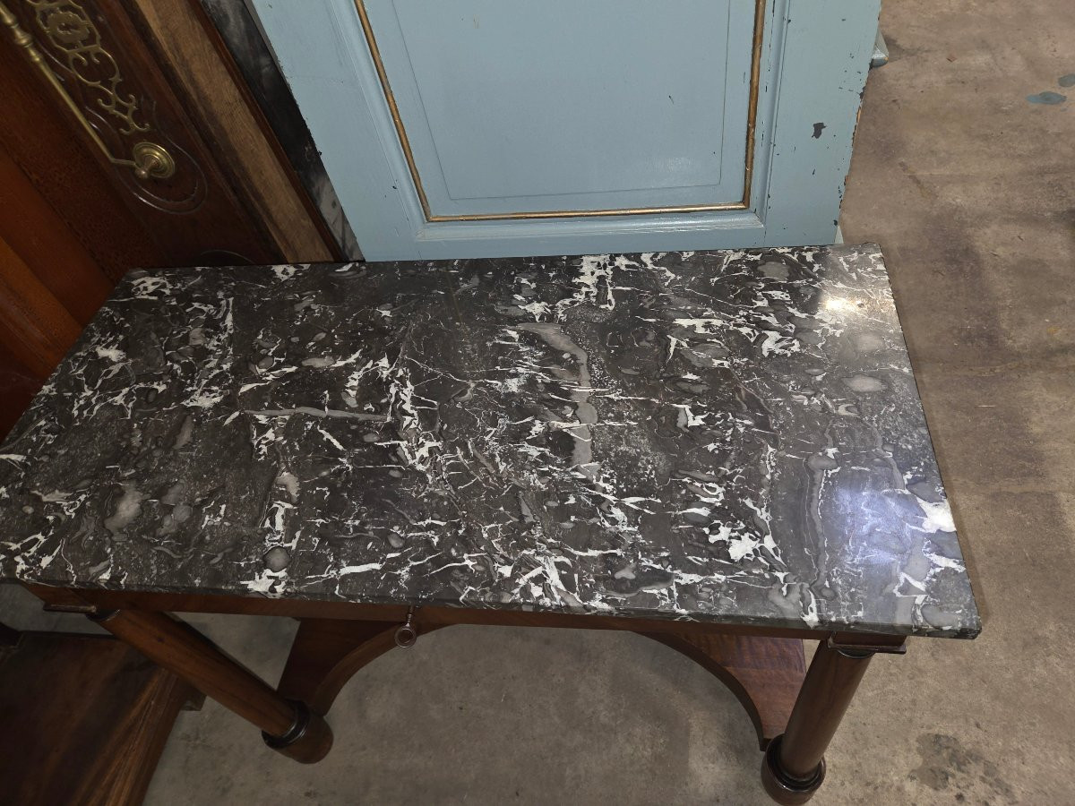 Console empire  a colonnes détachées en acajou Dessus marbre gris saint anne -photo-5
