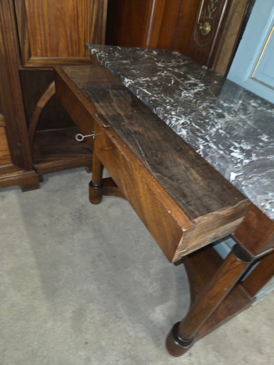 Console empire  a colonnes détachées en acajou Dessus marbre gris saint anne -photo-6