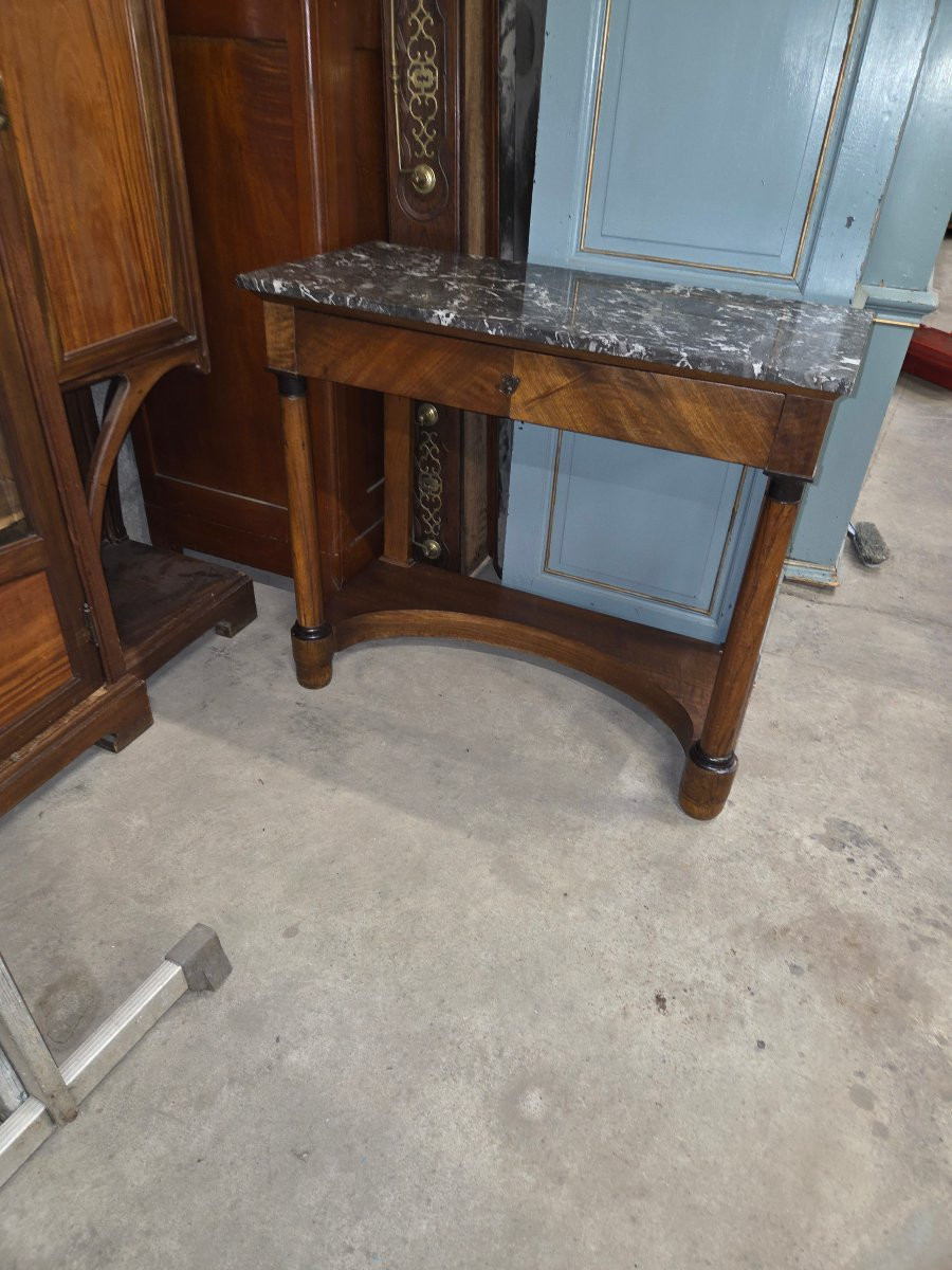 Console empire  a colonnes détachées en acajou Dessus marbre gris saint anne -photo-7