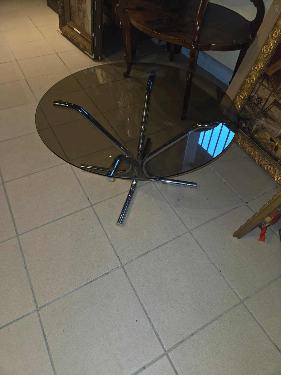 1970s Coffee Table In Chromed Metal With A Glass Top-photo-5
