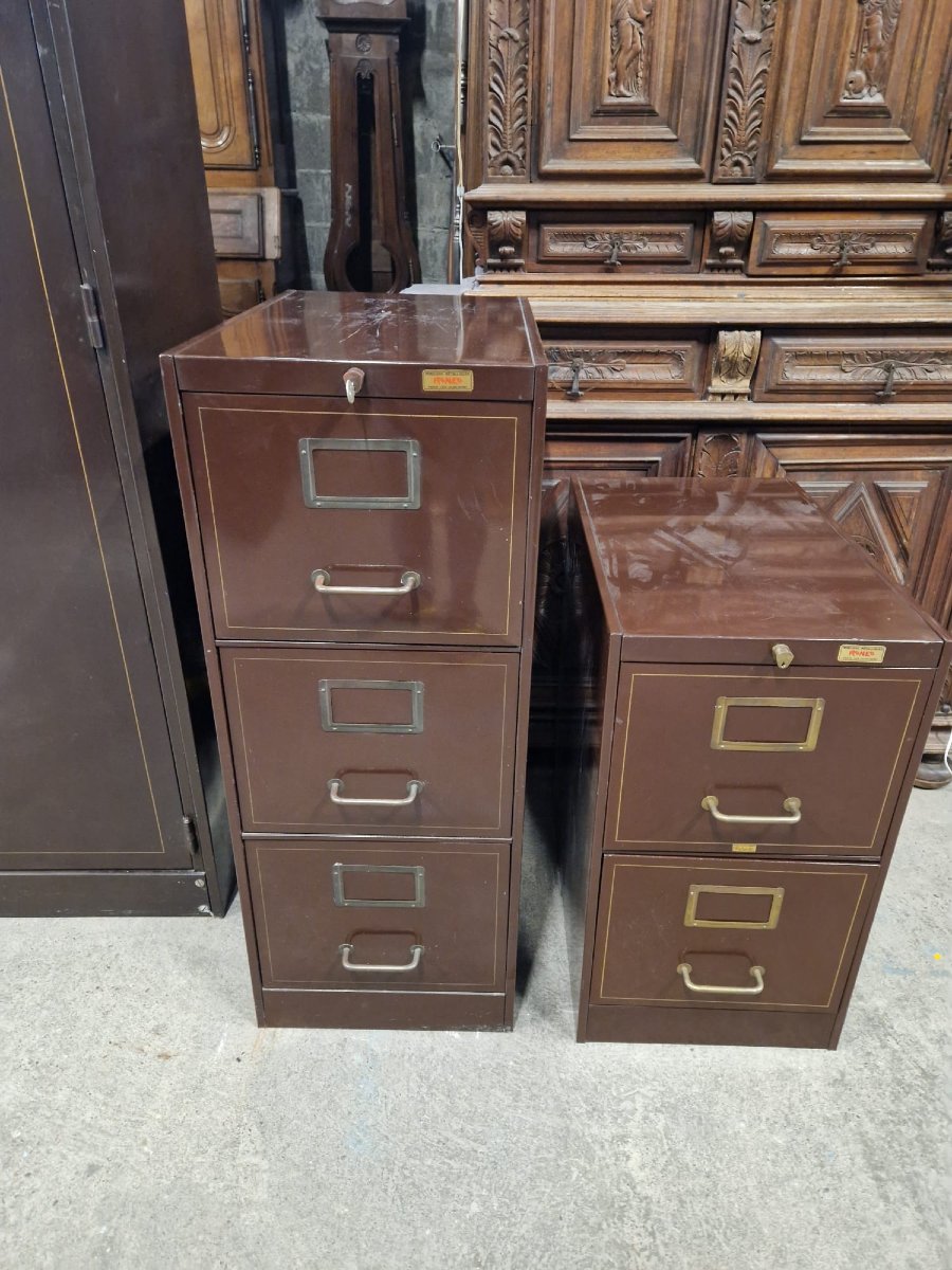 2 Roneo Drawer Units In Burgundy With Gold Trim -photo-3