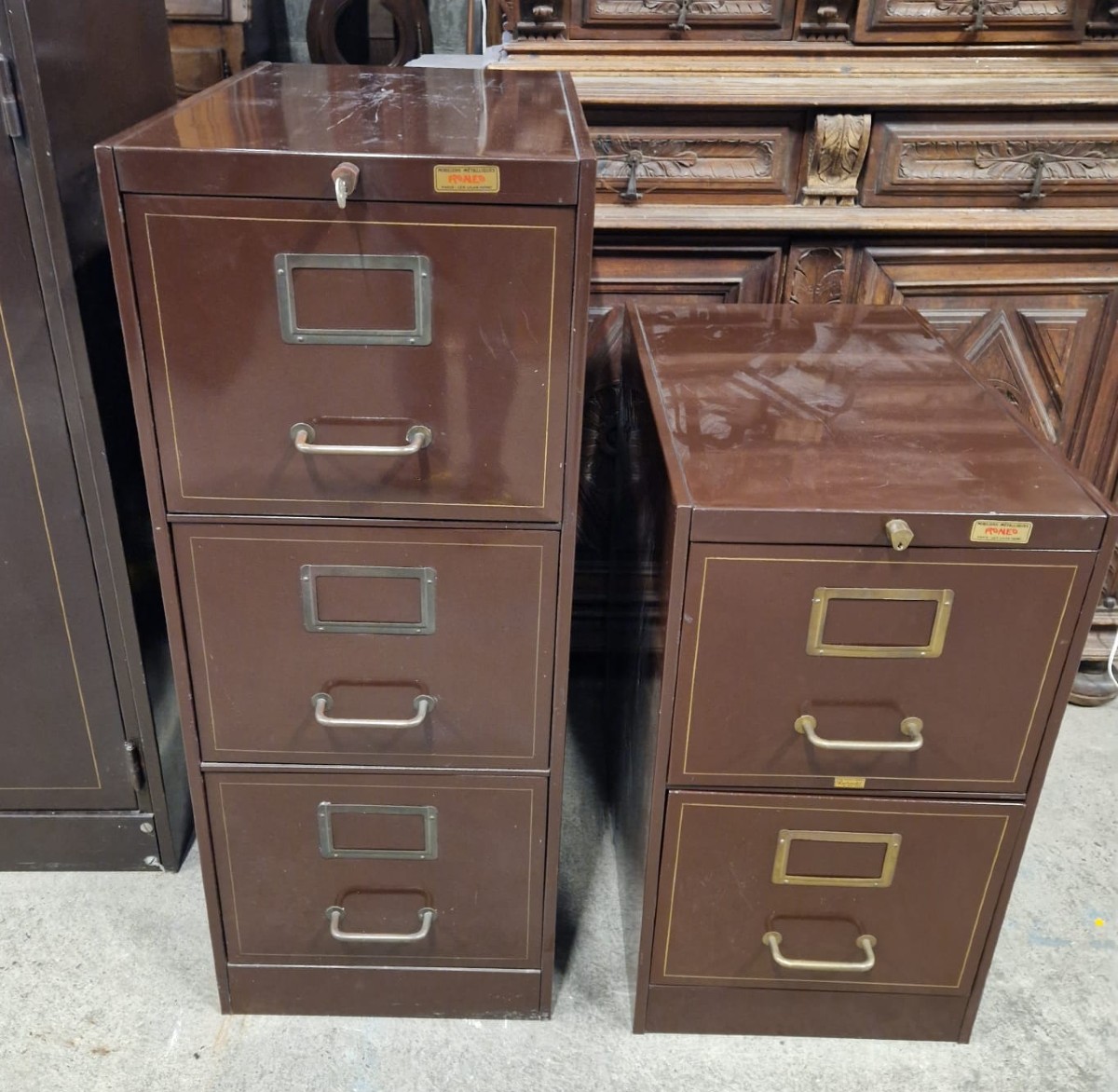 2 Roneo Drawer Units In Burgundy With Gold Trim 