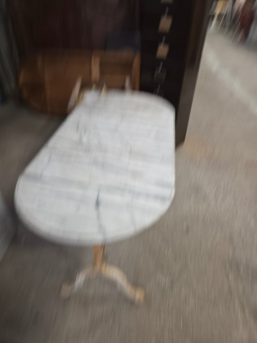 1950s Bistro Table With Oval Marble Top And Cast Iron Base-photo-2