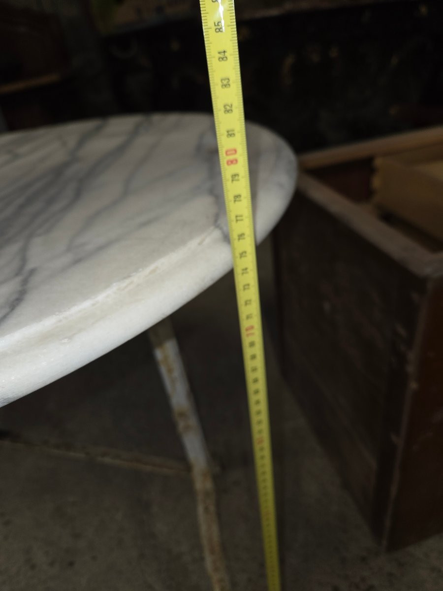 1950s Bistro Table With Oval Marble Top And Cast Iron Base-photo-6