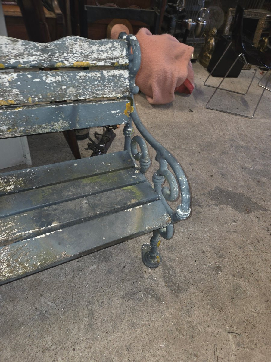 Banc de jardin pietement en fonte et bois des années 60-photo-3