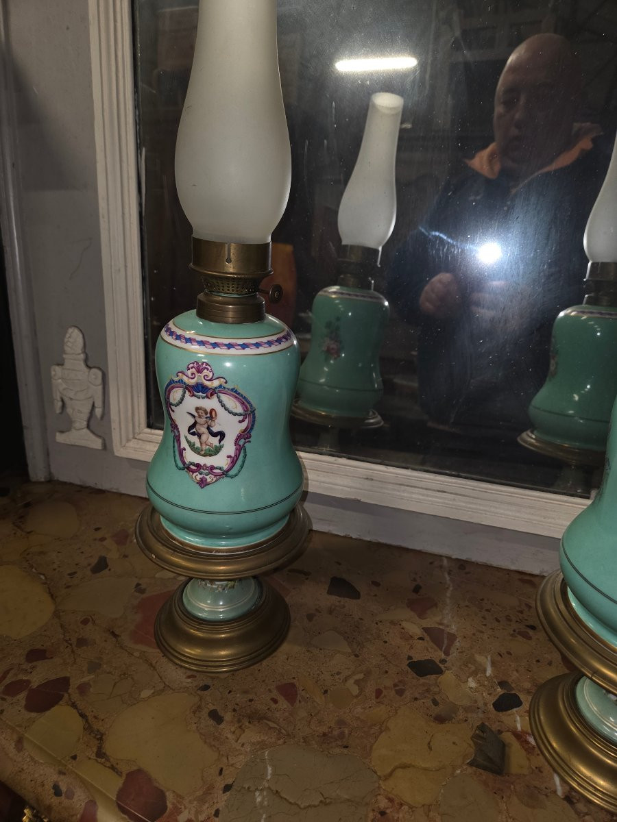 Paire de lampes en porcelaine sur socle fin 19eme Deloze-photo-4